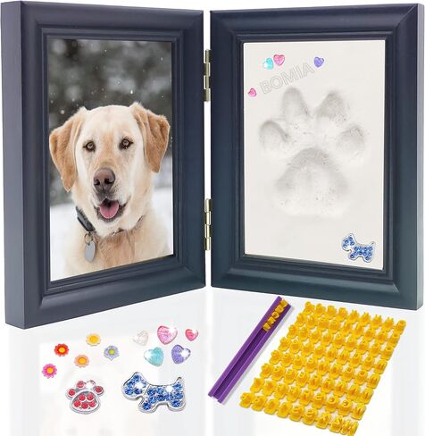 MYPAWLETS Dog or Cat Paw Print Kit with Trinkets,Pet paw Print Impression kit with 2 Clay,Wooden Dog Picture Frame,Personalized Gift Keepsake for Pet Lovers-Black in Saudi Arabia