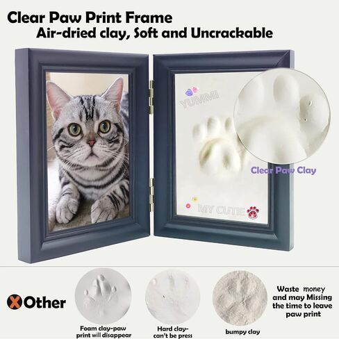 MYPAWLETS Dog or Cat Paw Print Kit with Trinkets,Pet paw Print Impression kit with 2 Clay,Wooden Dog Picture Frame,Personalized Gift Keepsake for Pet Lovers-Black in Saudi Arabia