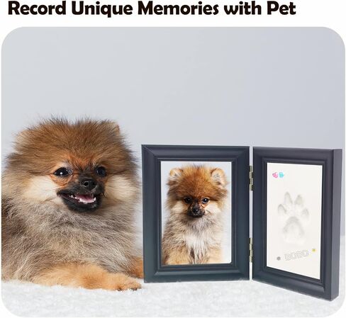 MYPAWLETS Dog or Cat Paw Print Kit with Trinkets,Pet paw Print Impression kit with 2 Clay,Wooden Dog Picture Frame,Personalized Gift Keepsake for Pet Lovers-Black in Saudi Arabia
