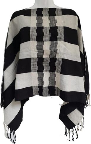 Mexican Tradical Poncho Artesanal ، Mañanita-Capa-Shawl ، متماسكة. الأسود والبيج in Saudi Arabia