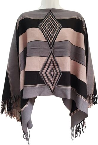 Mexican Tradicional Poncho Artesanal, Mañanita-Capa-Shawl, Hand Knit. Pink and Grey in Saudi Arabia