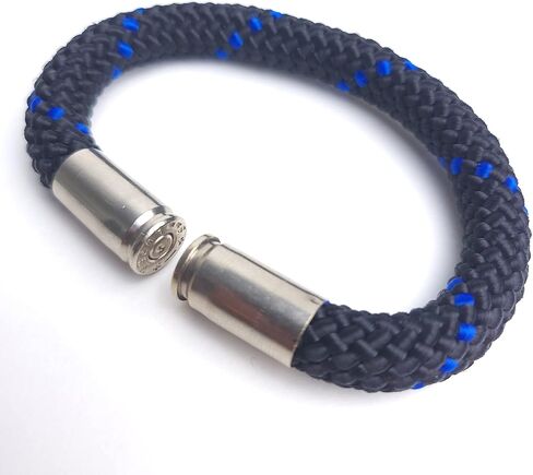 Thin Blue Line Bullet Casing Bracelet – Durable Nylon Cord with Recycled 9mm, or .40 S&W – Police Support Jewelry in Saudi Arabia