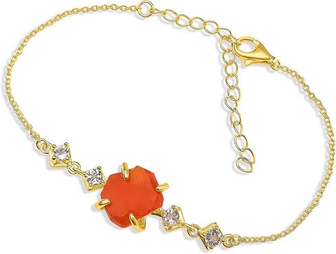 Raw Crystal Chain Bracelet Birthstone Gift for Her on Valentine Birthday Christmas Anniversary Mothers day Uniquelan Jewelry (carnelian, yellow-gold) in Kuwait