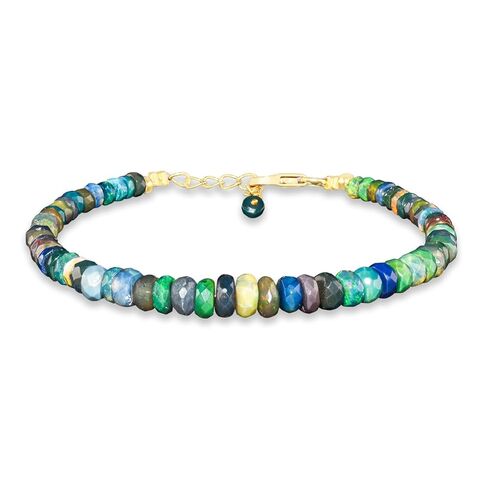 Natural Black Ethiopian Opal Bracelet Gemstone Beaded Dainty Jewelry, October Birthstone, Healing Crystals Gift Jewelry in 14K Gold Plated 925 Sterling Silver Chain 8 inch, in Saudi Arabia
