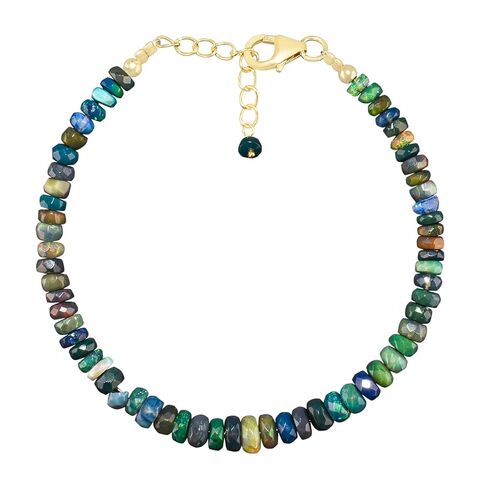 Natural Black Ethiopian Opal Bracelet Gemstone Beaded Dainty Jewelry, October Birthstone, Healing Crystals Gift Jewelry in 14K Gold Plated 925 Sterling Silver Chain 8 inch, in Saudi Arabia