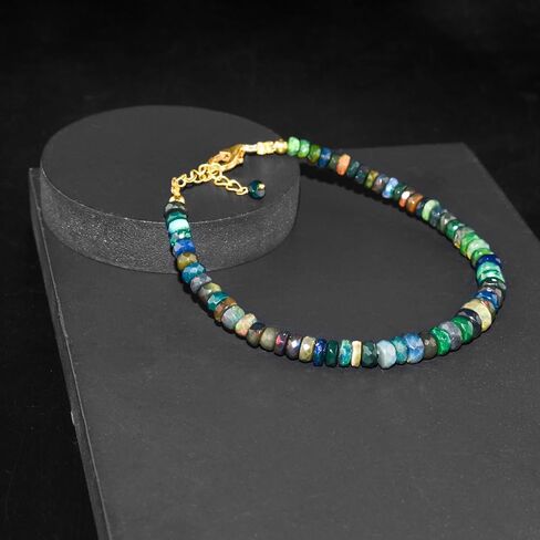 Natural Black Ethiopian Opal Bracelet Gemstone Beaded Dainty Jewelry, October Birthstone, Healing Crystals Gift Jewelry in 14K Gold Plated 925 Sterling Silver Chain 8 inch, in Saudi Arabia
