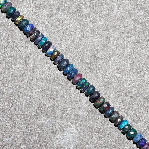 Natural Black Ethiopian Opal Bracelet Gemstone Beaded Dainty Jewelry, October Birthstone, Healing Crystals Gift Jewelry in 14K Gold Plated 925 Sterling Silver Chain 8 inch, in Saudi Arabia