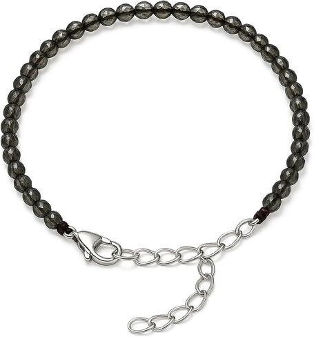Smoky Quartz Bracelet for Women Men's Gifts - Protection Healing Crystal Bracelet - 2mm Gemstone Beaded Adjustable Bracelet Pulseras Para Hombres Mujer Stocking Stuffers (Silver Chain) in Saudi Arabia