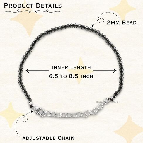 Smoky Quartz Bracelet for Women Men's Gifts - Protection Healing Crystal Bracelet - 2mm Gemstone Beaded Adjustable Bracelet Pulseras Para Hombres Mujer Stocking Stuffers (Silver Chain) in Saudi Arabia