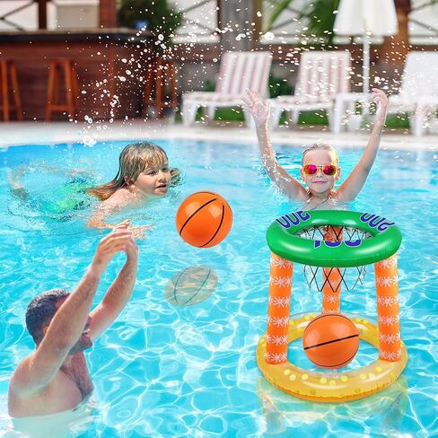 Pool Games Set-8 Inflatable Rings,Inflatable Basketball Hoop,Cactus Toss Game,Cross Toss Game and 2 Inflatable Small Basketballs-Perfect Water Toys for Kids,Teens and Adults in Saudi Arabia