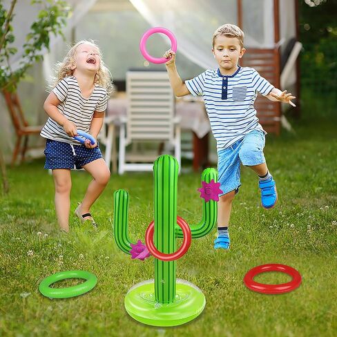 Pool Games Set-8 Inflatable Rings,Inflatable Basketball Hoop,Cactus Toss Game,Cross Toss Game and 2 Inflatable Small Basketballs-Perfect Water Toys for Kids,Teens and Adults in Saudi Arabia
