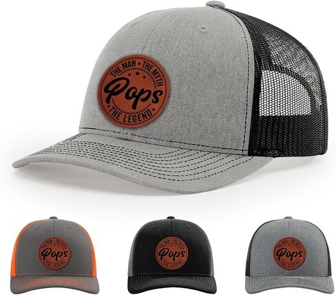 Pops, Pops The Man Myth Legend Hat, 112 Style Trucker Leather Patch Hat for Men & Women, 6 Panel Baseball Cap with Snapback Enclosure in Saudi Arabia