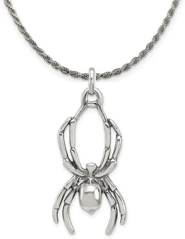 The Black Bow Sterling Silver Large 2D Antiqued Spider Pendant Necklace in Saudi Arabia