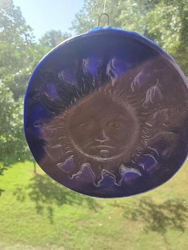 Sun Face Window Suncatcher Window Art Decor Blue Glass Handmade in Saudi Arabia