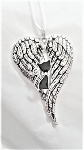 Pet Memorial Keepsake Angel Wings with Black Cat Charm Ornament in Saudi Arabia