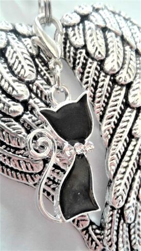 Pet Memorial Keepsake Angel Wings with Black Cat Charm Ornament in Saudi Arabia