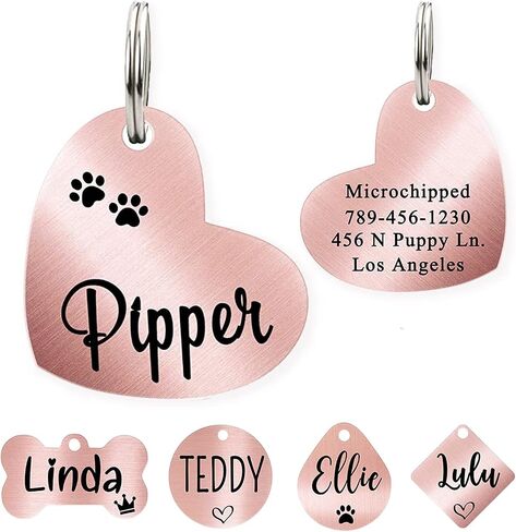 Ultra Joys Dog ID Tag, Custom Dog Tag Personalized Cat Tag, Pet ID Tag, Brushed Stainless Steel Heart Cat Tags Pet Tags Rose Gold Small in Kuwait