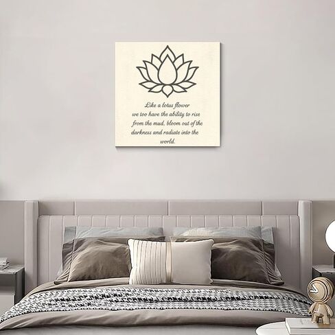 Lotus Flower Wall Art Framed - Inspirational Quote Canvas Print - Yoga Meditation Decor for Home or Office (Framed, 12x12inch) in Saudi Arabia