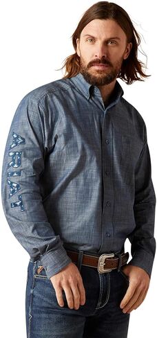 Ariat Men's Team Logo Chambrey Classic Fit Shirt - Blue Chambray, XX-Large in Saudi Arabia