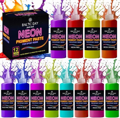 Neon Pigment Paste for Epoxy Resin – 12 Ultra-Bright Colors (15g) | Mica Powder Paste Dye – High-Gloss, Easy Mix for UV Resin, Epoxy Art & Deep Pour Projects in Kuwait