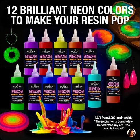 Neon Pigment Paste for Epoxy Resin – 12 Ultra-Bright Colors (15g) | Mica Powder Paste Dye – High-Gloss, Easy Mix for UV Resin, Epoxy Art & Deep Pour Projects in Kuwait