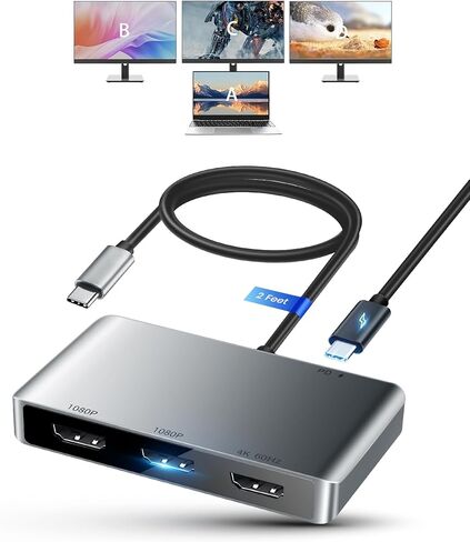 avedio يربط USB C بمحول HDMI مزدوج، 4K@60HZ، مقسم من النوع C إلى HDMI للشاشات المزدوجة، شاشة ممتدة، يدعم Dual 4K@30HZ، متوافق مع USB C 3.0/3.1، Thunderbolt 3 (رمادي فاتح) in Kuwait