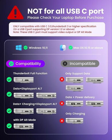 avedio يربط USB C بمحول HDMI مزدوج، 4K@60HZ، مقسم من النوع C إلى HDMI للشاشات المزدوجة، شاشة ممتدة، يدعم Dual 4K@30HZ، متوافق مع USB C 3.0/3.1، Thunderbolt 3 (رمادي فاتح) in Kuwait