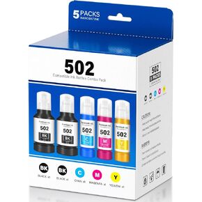502 Ink Refill Bottles (NotSublimation) for Ecotank ET-3850 ET-2850 ET-3760 ET-2760 ET-15000 ET-4850 ET-4760 ET-2750 ET-3750 ET-3830 ET-2980 ET-4750 ET3850 ET2850 Printer, T502 Ink Combo Pack (BK CMY)