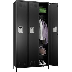 Aobabo 72" H Metal Lockable Storage Locker 7 Small Doors and 1 Big Door, Metal Lockers for empolyees with Hooks, for School Home Office, Assembly Required, 8 Doors, Black