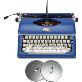 ROYAL Consumer Retro Manual Typewriter - Vintage Classic Blue Design - Typing Machine - Vintage Style for Writers and Collectors Bundle with Nylon Typewriter Ribbon (2 Items)