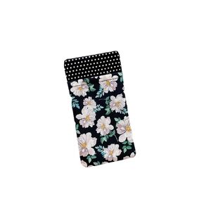 Double Pocket Case for Eyeglasses - Black and White Floral Fabric Pouch - Two Pocket Organizer Case