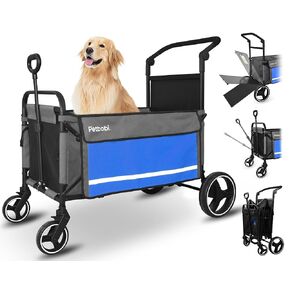 Petbobi Pet Stroller for Large Dogs - Pullable All Terrain Wagon Cart, Folding Dog Stroller, One-Foot Brake Wagons with Ramp, Easy for Medium Senior Pets to Get in and Out, Ideal for Walking, Blue