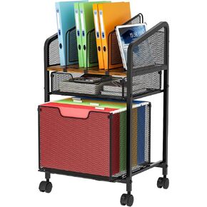 Rolling File Cabinet with Adjustable Dividers, Mobile Filing Cabinet with 2 Storage Drawers on Lockable Wheels, Hanging File Organizer Beside Under Desk for Office, Home（Patent Pending）