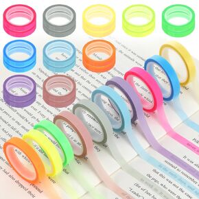 20 Rolls Highllighter Tape ، 0.24 بوصة × 16.4 قدمًا من الكتاب المقدس ، وشرائط تمييز غير شاسعة ملونة ، وشرائط شريط الفلورسنت القابلة للإزالة للمعلمين الذين يقرؤون مكتب المنزل