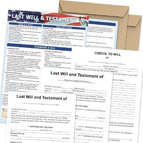 Last Will and Hight Kit 2025 ، Will Legal ، نماذج الثقة للتخطيط العقاري ، قم بذلك بنفسك ، راحة البال ، تشمل نموذجين ، دليل codicil ، ورقة معلومات قابلة للطباعة ، مظاريف Kraft