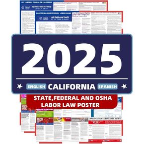 2025 California State and Federal Labor Laws Poster - OSHA Compliant UV Waterproof Laminated 24" x 36" English and Spanish Version 2PCS - All in One Compliance Posting