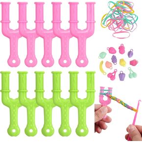Rubber Band Bracelet Maker'S Kit, Mini Bead Weaving Tool, Y-Connector Bracelet Maker'S Loop Clasp, Pink, Green