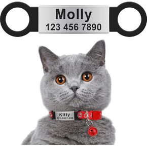 Taglory Silent Slide On Puppy Dog Cat ID Tags,Personalized Laser Engraved On Collar,Elastic Silicone Band and Stainless Steel Name Plate,Universal Design for Most Style Pet Collars (Black, 1Pack)