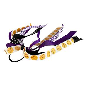 Softball Glitter Pony Bow in Purple Black & White, Match Team Colors, School Hair Tie for Volleyball Soccer and More