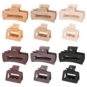 Hair Claw Clips for Women 12Pcs, Non-slip Great Touch for All Hair Types | 3.5" & 2" Rectangle Matte Clips | Perfect for Short/Long Hair & Frizzy Hair, Daily & Party Styles, Neutral
