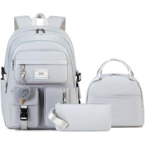 Girls Backpack Stylish Schoolbag Set for College or High Student Laptop Backpack for Women Grey