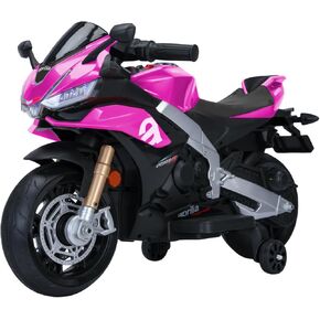 Aprilia Licensed Kids Electric Motorcycle for Ages 3+ with Training Wheels, Music & Bluetooth (Pink)