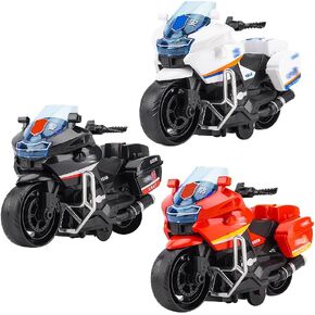 3 Pcs Police Motorcycle Toy, Pull Back Toy Motorcycle, Toy Motorcycles for Boy (Red, Black, White)