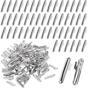 100Pcs Stainless Steel Elastic Cord Crimp Ends Half Cover Cords Lock Ends Fastener Cord Locks End Crimp Metal Barbs for Elastic String Barbed for Masks Binding Hanging