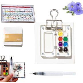 مجموعة Tobios Watercolor ، مجموعة Tobios Mini Watercolor Travel Kit مع كتاب مصور ، طلاء مائي مائي للمبتدئين مع 12/24 ملونًا (شبكات Walnut-15)