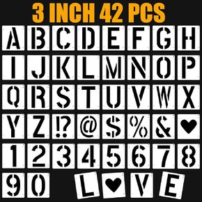 42 PCS Letter Stencils 3 Inch, Interlocking Craft Stencils Kit, Reusable Plastic Alphabet Templates on Wood, Wall, Rock, Fabric, Sign, School DIY Art Projects (Alphabet & Numbers & Symbols)