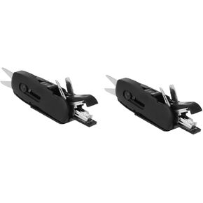 ARTIBETTER 2pcs Black Stationery Multifunctional Tool Scissor Stapler Screwdriver Puncher Nail Puller Compact Portable for Office School Travel