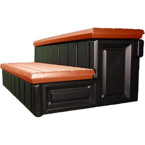 Confer Plastics Two Tier 36" Wide Deluxe Hot Tub Step. Non-Skid Spa Steps, Easy Installation, Sturdy, Long Lasting Upgrade to Your Space. Proudly Made in USA. - Espresso