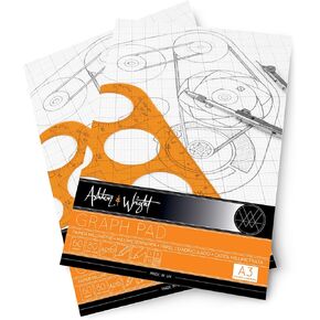 Ashton and Wright - A3 Grey-Grid Graph Pad - 80gsm Paper - 60 Sheets - Pack of 5
