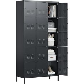 Letaya Metal Lockers for Employees-6 Door Storage Locker with Shelves and Lockable Steel Cabinet for School,Gym,Office,Staff (Black & Gray, 6 Door)
